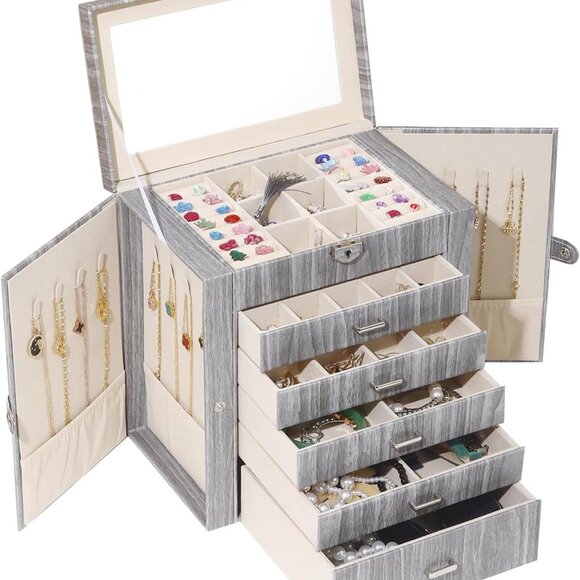 Jewelry Box For women, 6 Layer Large Jewelry Organizer With Mirror, Accessory Ho - Picture 1 of 7
